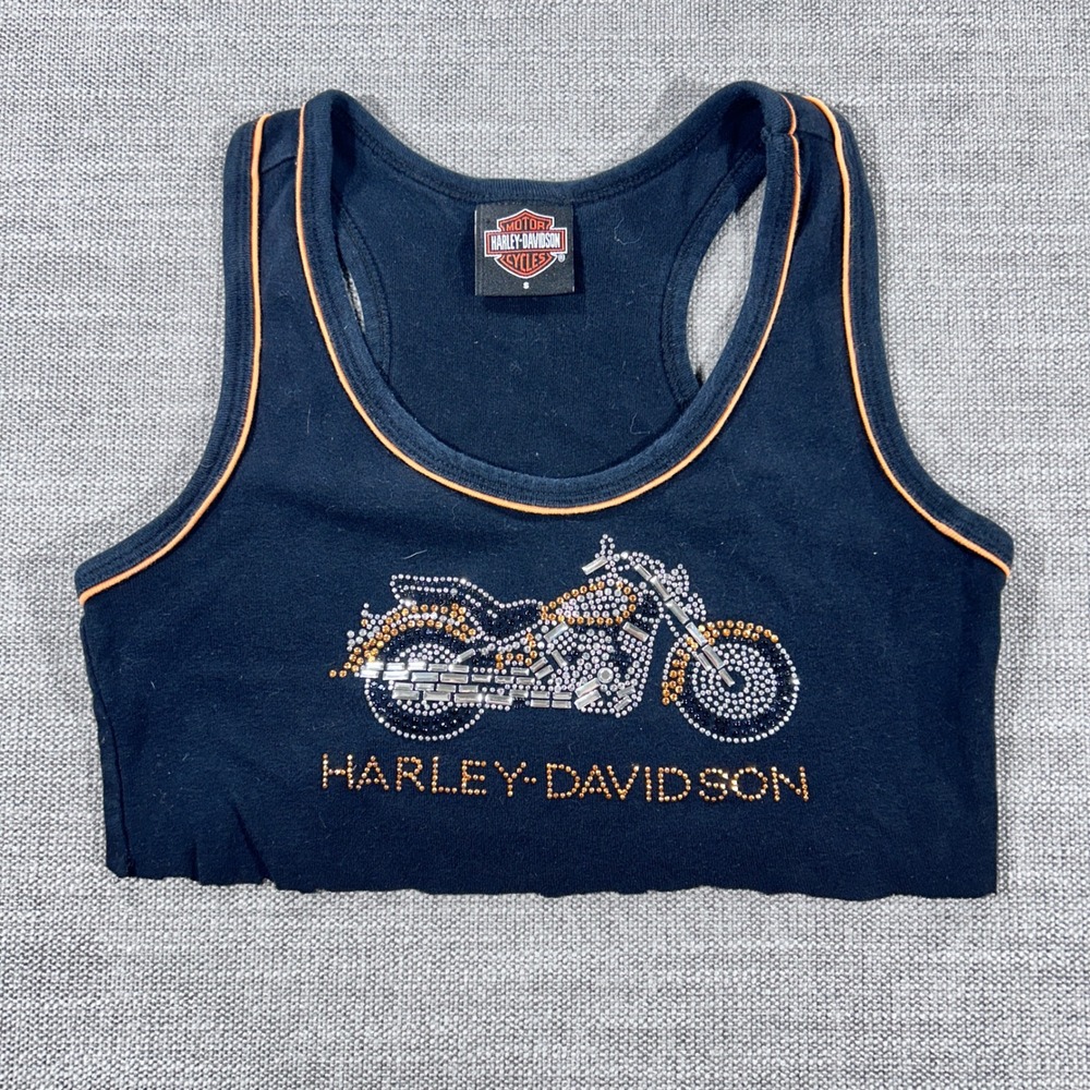Harley-Davidson Tank Top Womens Small Black Good Rhinestone Motorcycle Crop